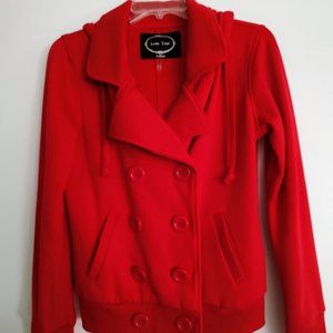 Red Button Up Hoodie with pockets - Medium Fleece